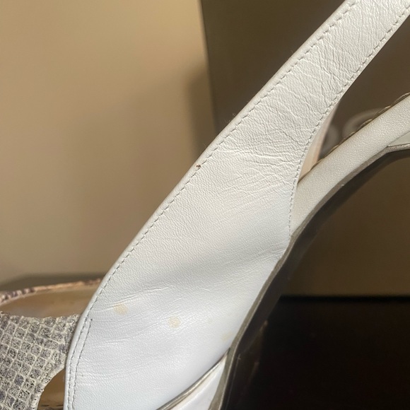 Bebe Zahara Snake-white size 10 peep toe, sling back heel. 4.5”heel 1”platform. - Picture 12 of 12